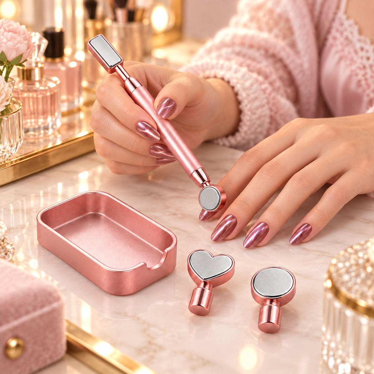 Rose Gold Cat Eye Nail Magnet Set – 3D Magnetic Nail Art Tool Kit