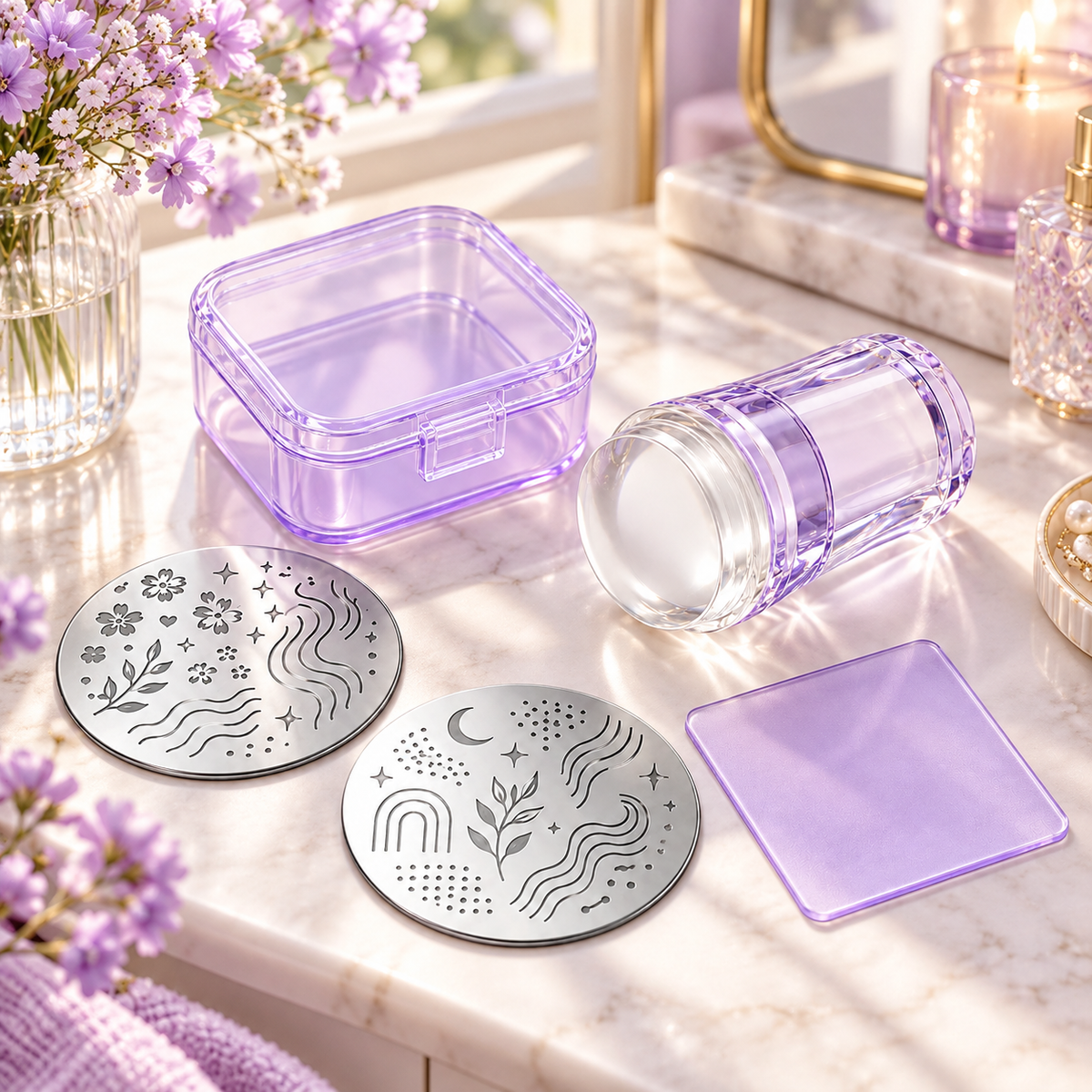 Jelly Nail Stamper Kit ā DIY Nail Art Stamping Set with 2 Design Plates