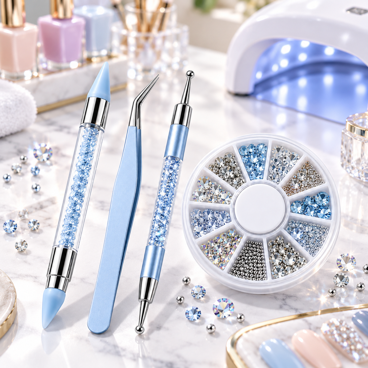 Rhinestone Nail Art Kit – Crystal Picker Pen, Tweezers & Nail Gems Set