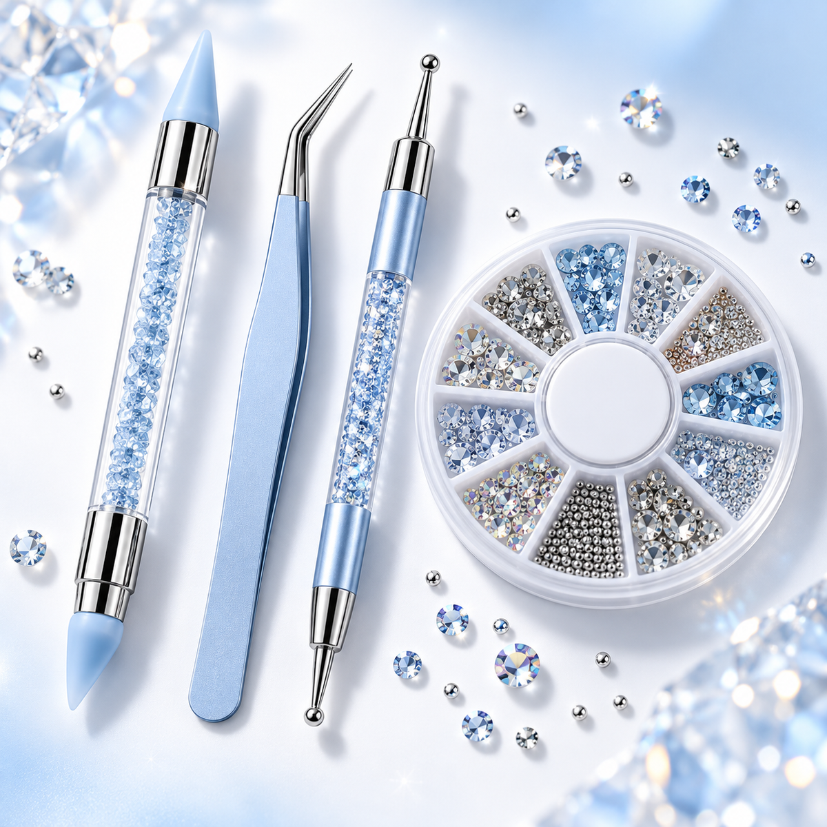 Rhinestone Nail Art Kit – Crystal Picker Pen, Tweezers & Nail Gems Set