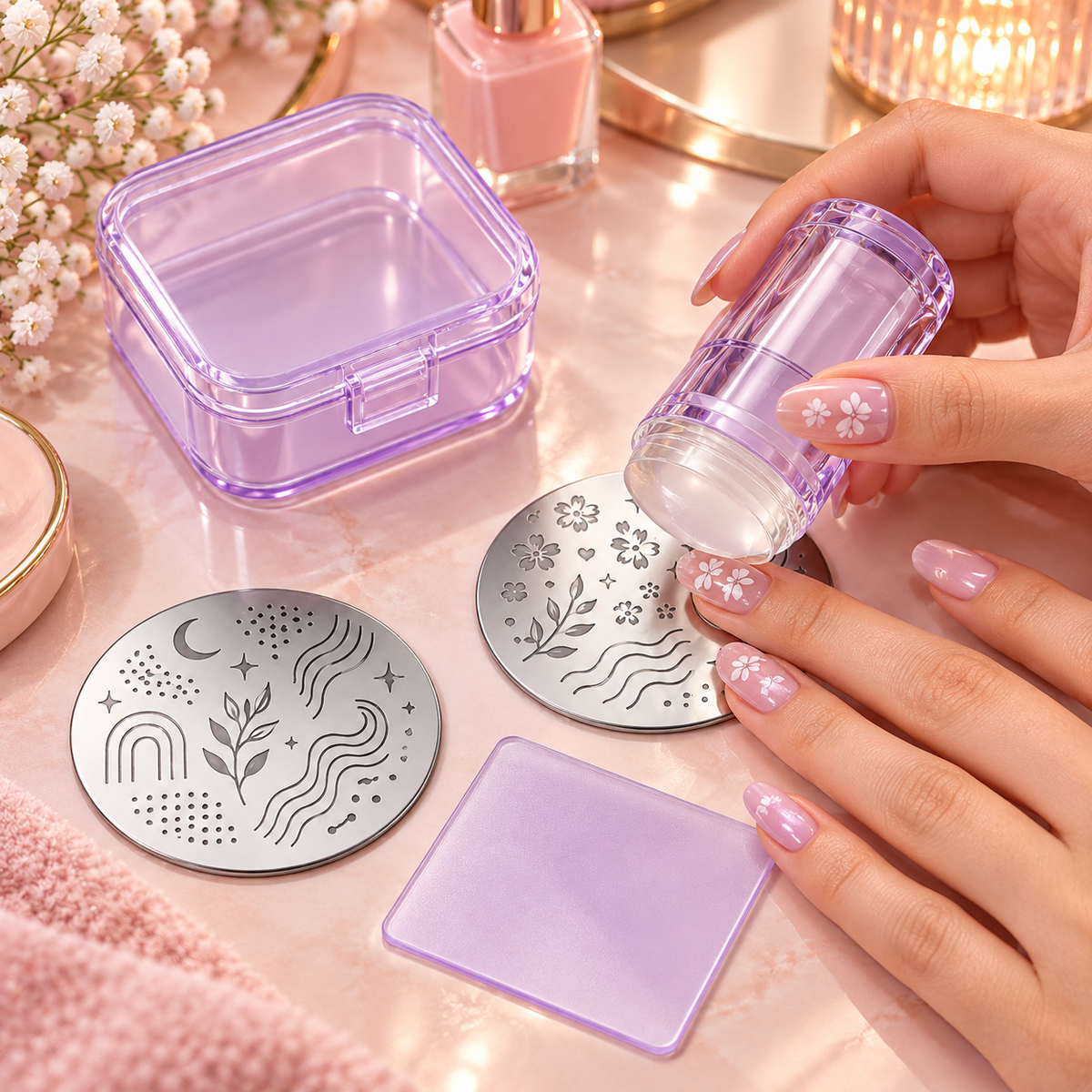 Jelly Nail Stamper Kit – DIY Nail Art Stamping Set with 2 Design Plates