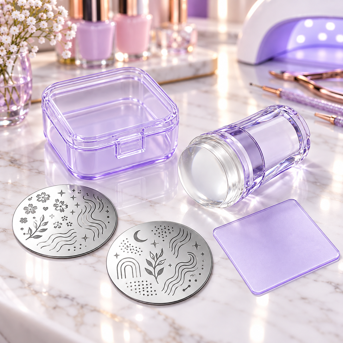 Jelly Nail Stamper Kit – DIY Nail Art Stamping Set with 2 Design Plates