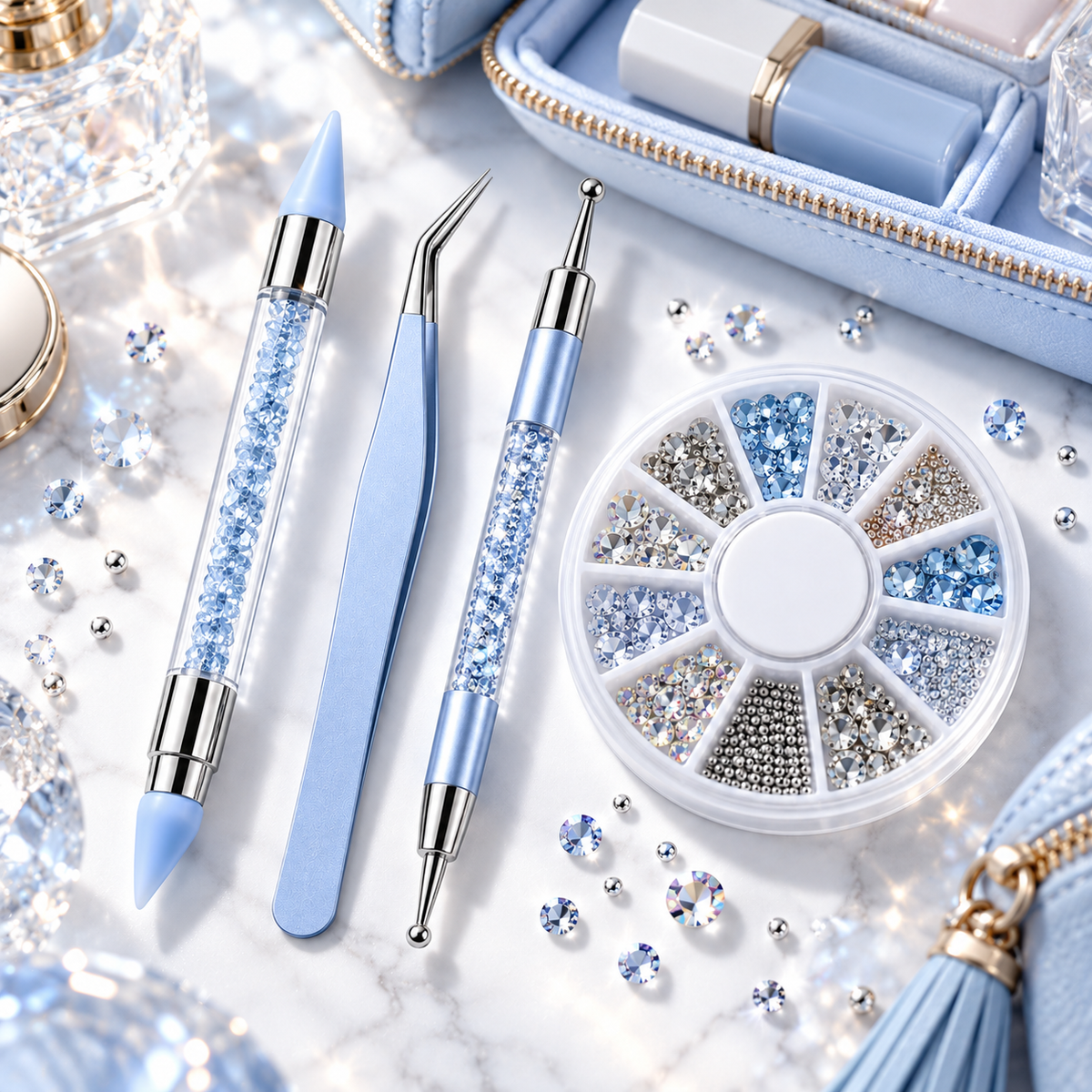 Rhinestone Nail Art Kit – Crystal Picker Pen, Tweezers & Nail Gems Set