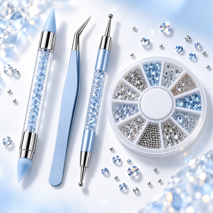 Rhinestone Nail Art Kit – Crystal Picker Pen, Tweezers & Nail Gems Set