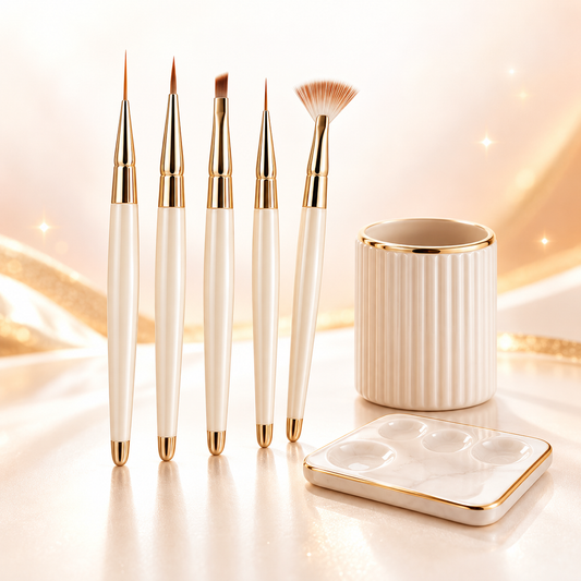 5-Piece Nail Art Brush Set – Precision Nail Painting Kit with Brush Holder & Mixing Palette